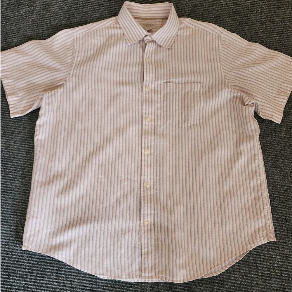 Banana Republic Mens XLarge Linen Blend Striped Button Front Camp Shirt